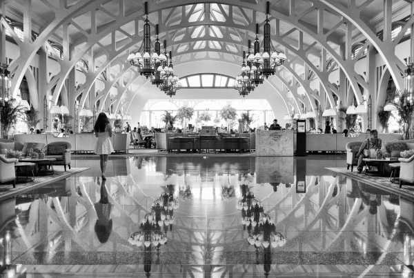 interior photography of hotel lobby by singapore photographer jose jeuland in black and white