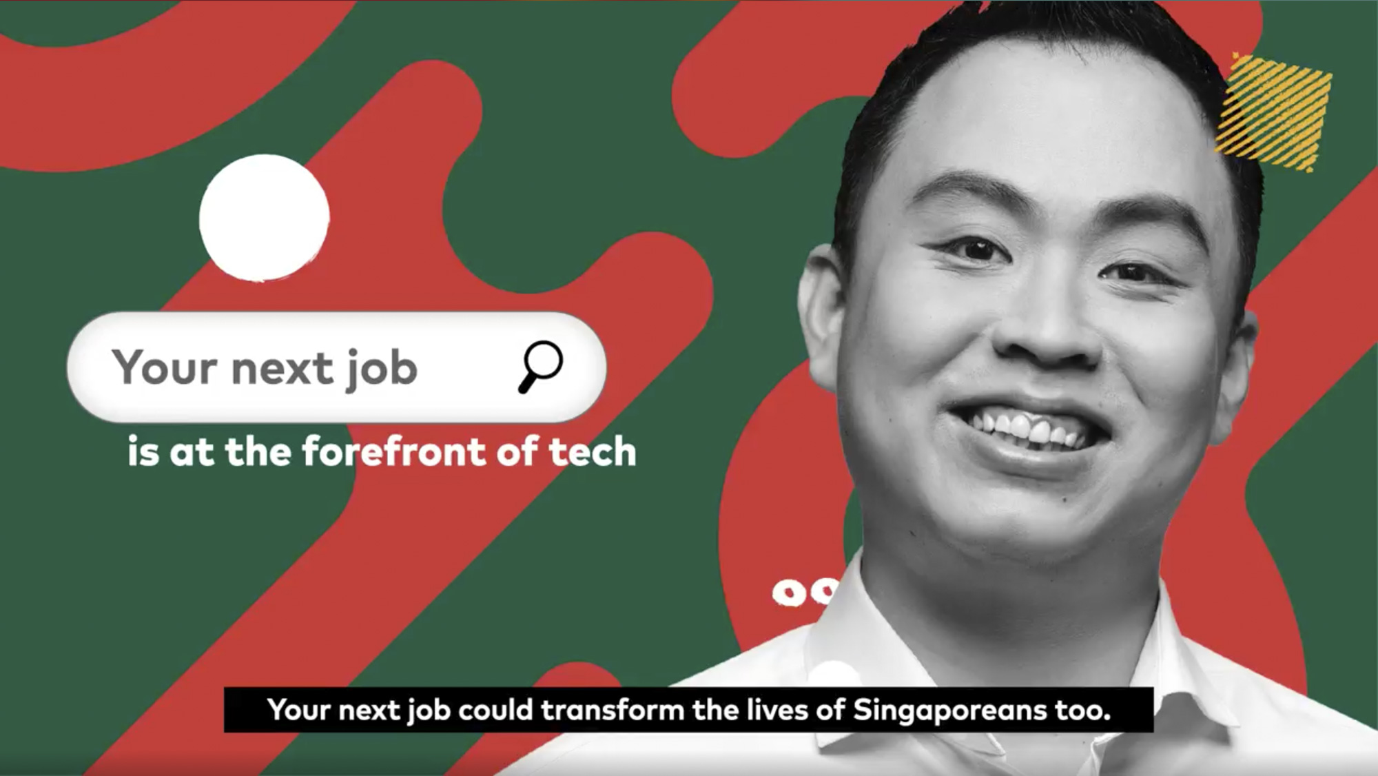 A screenshot of CPF's video with a guy next to a job search bar