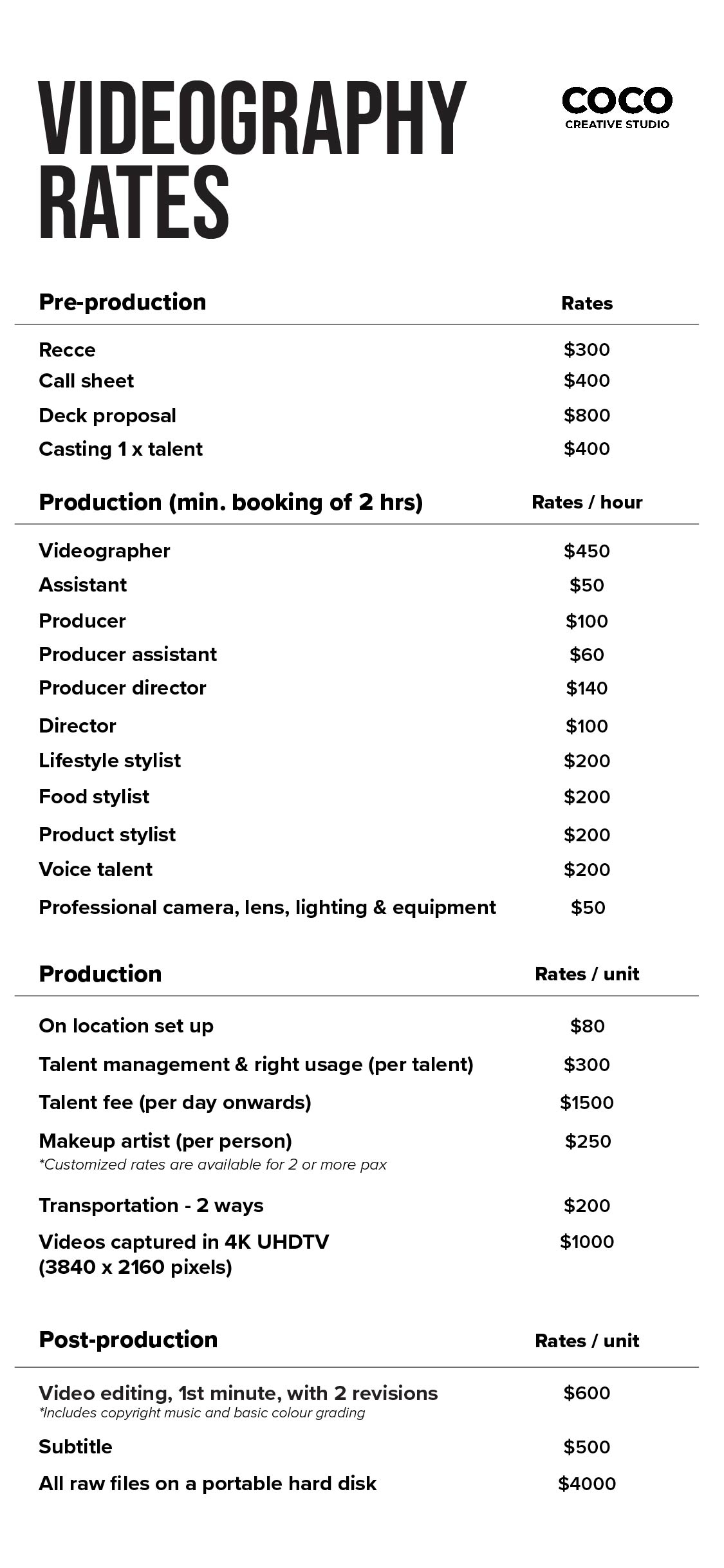 COCO Creative Studio - Commercial Rate Card 3