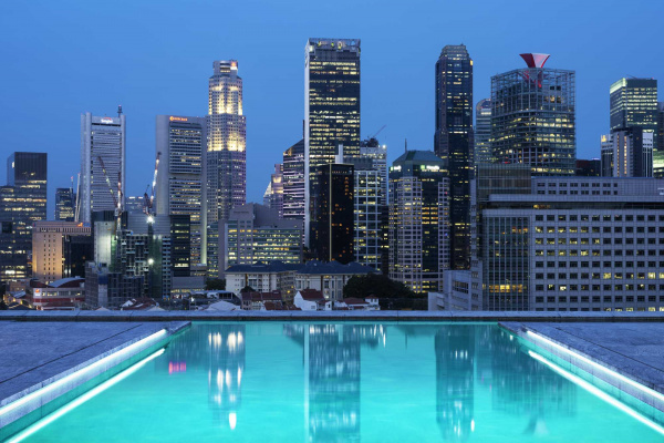 Mondrian hotel swimming pool facing the buildings