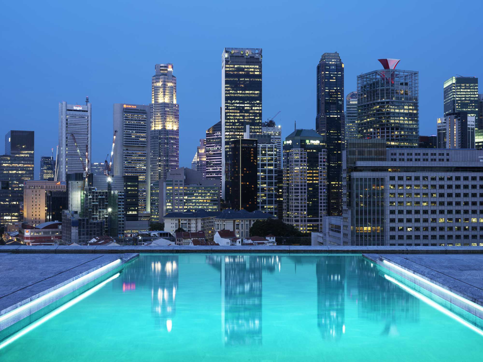 Mondrian hotel swimming pool facing the buildings