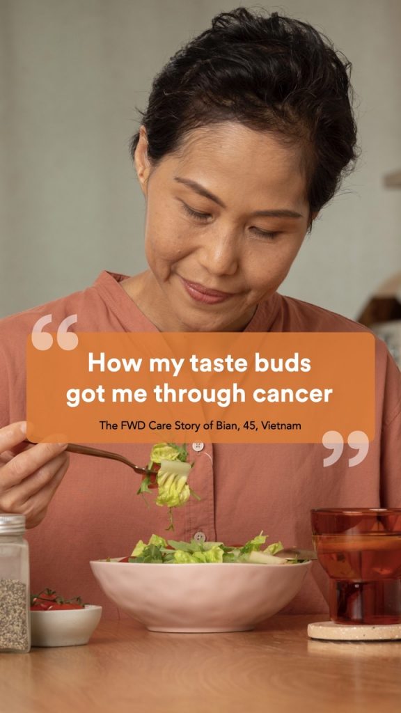 A woman with cancer who eats vegetables