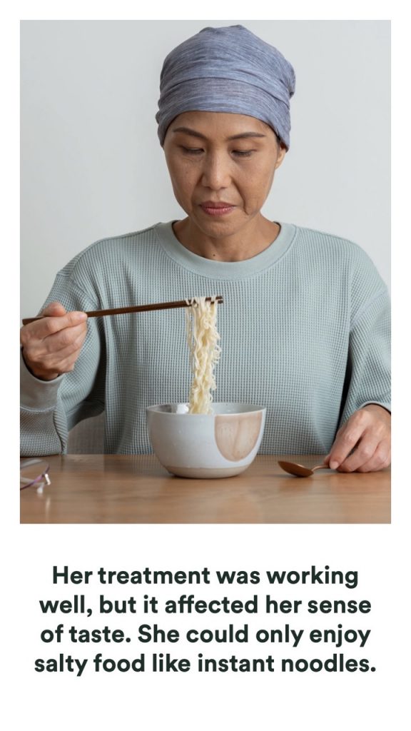 A woman who beat cancer but lost part of her sense of taste
