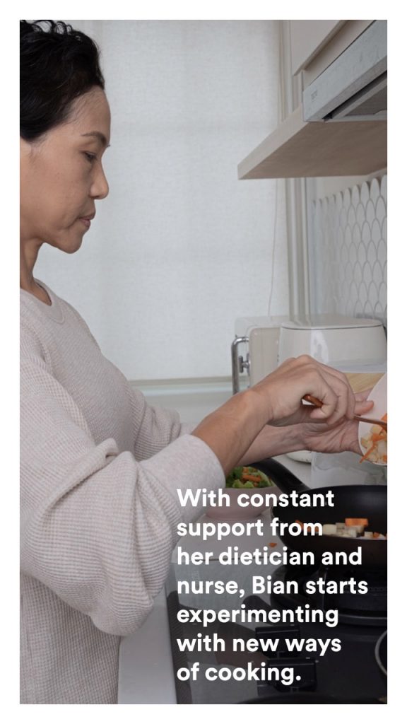 A woman with cancer tries out new cooking recipes