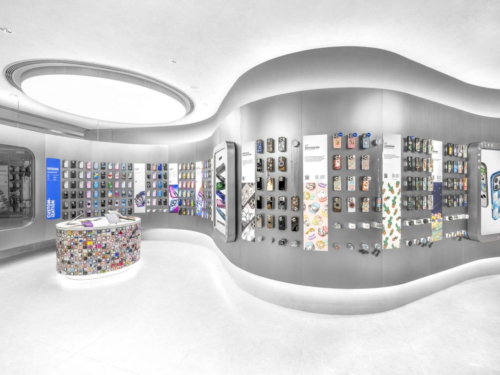 Interior Photography for a case brand. There are many phone covers hanging on the wall