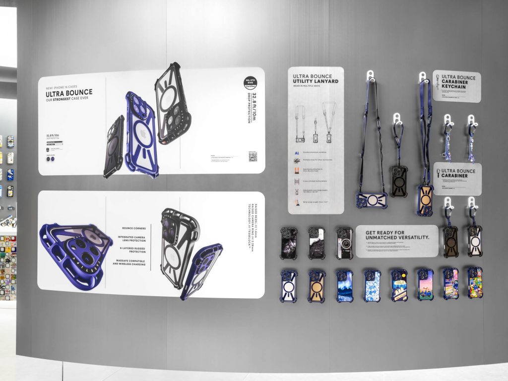 Interior Photography for a case brand. There are many phone covers hanging on the wall
